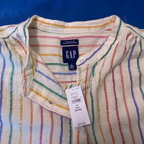 The Gap Crinkle Gauze Shirt rainbow size medium tall - Picture 8 of 11